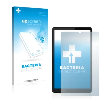 Face avant d’un emballage produit avec le logo de la marque upscreen. À côté, l’appareil Lenovo Tab M8 (3ème Gen.) est représe