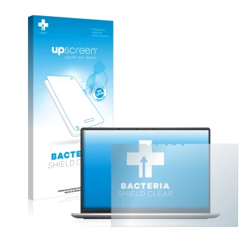 Face avant d’un emballage produit avec le logo de la marque upscreen. À côté, l’appareil Dell Latitude 9420 2-in-1 2021 est re