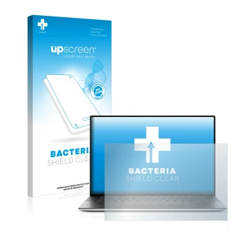 Face avant d’un emballage produit avec le logo de la marque upscreen. À côté, l’appareil Dell XPS 15 9510 Non-Touch est représ