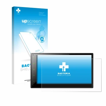 Face avant d’un emballage produit avec le logo de la marque upscreen. À côté, l’appareil Pioneer SPH-DA160DAB est représenté a