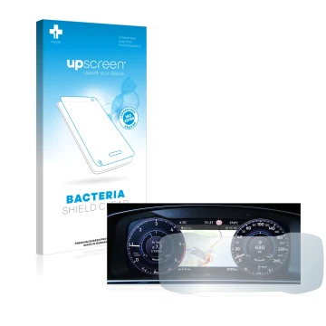 Face avant d’un emballage produit avec le logo de la marque upscreen. À côté, l’appareil Volkswagen Golf 7 Facelift (2016-2019