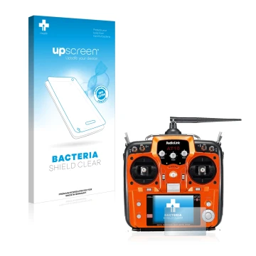 Face avant d’un emballage produit avec le logo de la marque upscreen. À côté, l’appareil RadioLink AT10II est représenté avec 