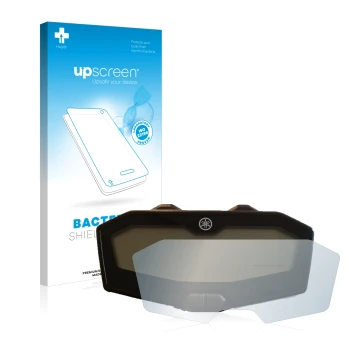 Face avant d’un emballage produit avec le logo de la marque upscreen. À côté, l’appareil Yamaha Tracer 700 2016-2019 est repré