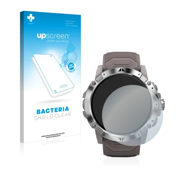 Face avant d’un emballage produit avec le logo de la marque upscreen. À côté, l’appareil Coros Vertix 2 est représenté avec la