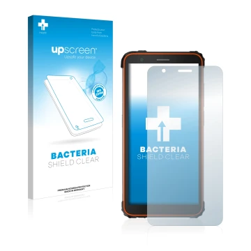 Face avant d’un emballage produit avec le logo de la marque upscreen. À côté, l’appareil Blackview BV6600E est représenté avec