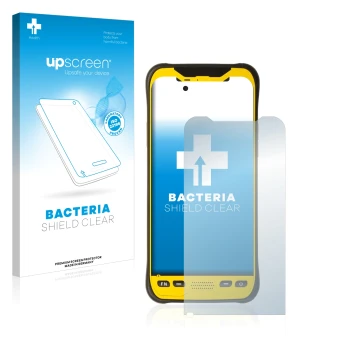 Face avant d’un emballage produit avec le logo de la marque upscreen. À côté, l’appareil Trimble TDC600 est représenté avec la