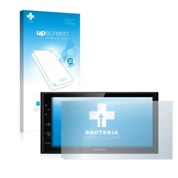 Face avant d’un emballage produit avec le logo de la marque upscreen. À côté, l’appareil Kenwood DMX5020DABS est représenté av