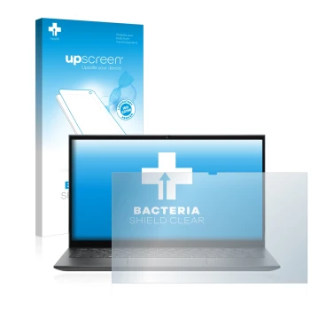 Face avant d’un emballage produit avec le logo de la marque upscreen. À côté, l’appareil Dell Inspiron 14 7415 2-in-1 est repr