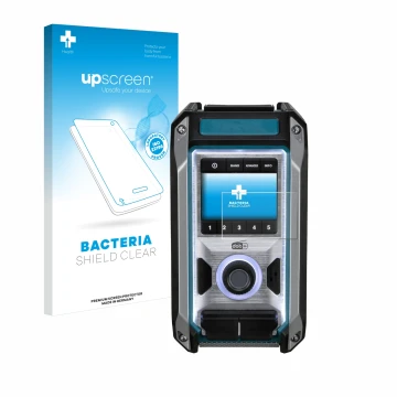 Face avant d’un emballage produit avec le logo de la marque upscreen. À côté, l’appareil Makita DMR115 est représenté avec la 