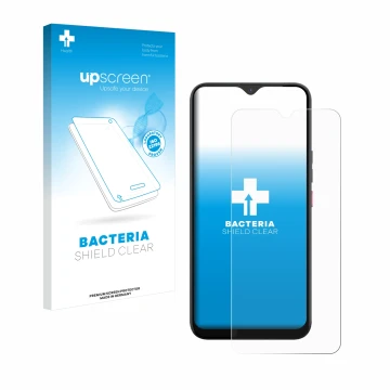 Face avant d’un emballage produit avec le logo de la marque upscreen. À côté, l’appareil Gigaset GS5 est représenté avec la pr