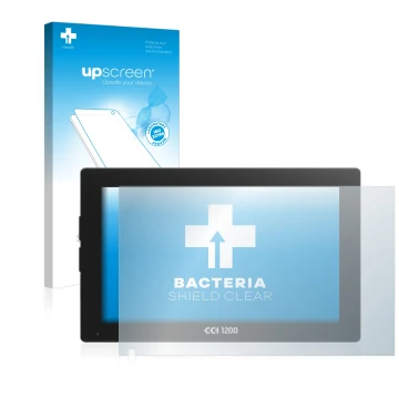 Face avant d’un emballage produit avec le logo de la marque upscreen. À côté, l’appareil Isobus CCI 1200 est représenté avec l