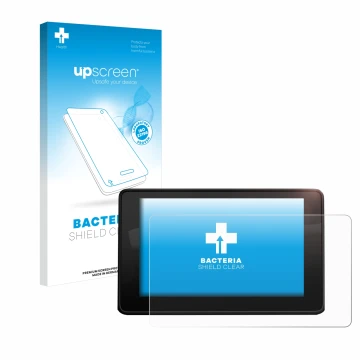 Face avant d’un emballage produit avec le logo de la marque upscreen. À côté, l’appareil Audi A4 B9 2017 MMI Navigation est re