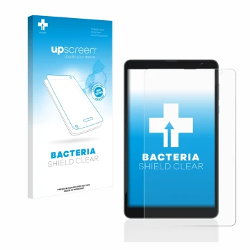 Face avant d’un emballage produit avec le logo de la marque upscreen. À côté, l’appareil Blackview Tab 6 est représenté avec l