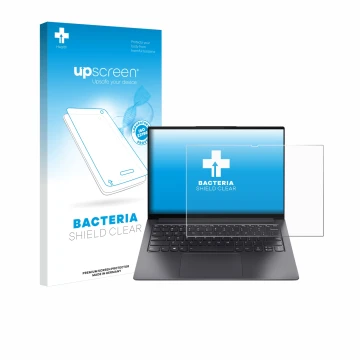 Face avant d’un emballage produit avec le logo de la marque upscreen. À côté, l’appareil Lenovo Yoga Slim 7 Pro 14