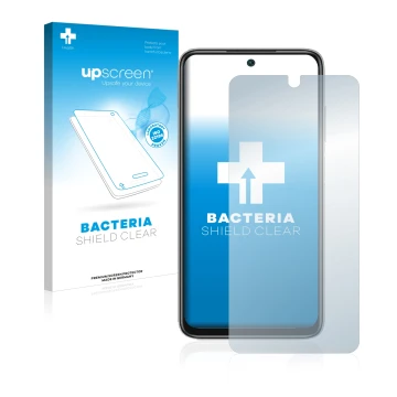 Face avant d’un emballage produit avec le logo de la marque upscreen. À côté, l’appareil Xiaomi Redmi Note 11 4G est représent