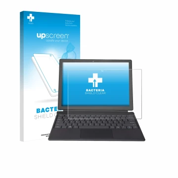 Face avant d’un emballage produit avec le logo de la marque upscreen. À côté, l’appareil Wortmann Terra Pad 1262 est représent