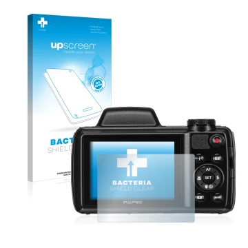 Face avant d’un emballage produit avec le logo de la marque upscreen. À côté, l’appareil Kodak Pixpro AZ525 est représenté ave