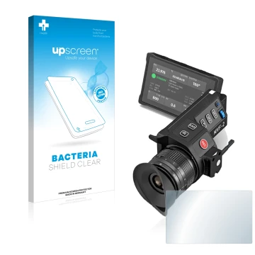 Face avant d’un emballage produit avec le logo de la marque upscreen. À côté, l’appareil Arri MVF-2 est représenté avec la pro