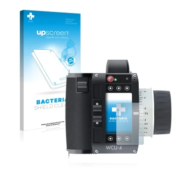 Face avant d’un emballage produit avec le logo de la marque upscreen. À côté, l’appareil Arri WCU-4 est représenté avec la pro