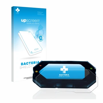 Face avant d’un emballage produit avec le logo de la marque upscreen. À côté, l’appareil Yamaha MT-07 2021 est représenté avec