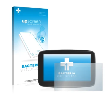 Face avant d’un emballage produit avec le logo de la marque upscreen. À côté, l’appareil TomTom GO Classic 5