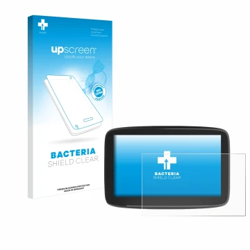 Face avant d’un emballage produit avec le logo de la marque upscreen. À côté, l’appareil TomTom GO Classic 6