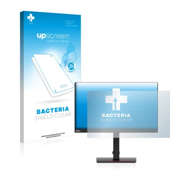 Face avant d’un emballage produit avec le logo de la marque upscreen. À côté, l’appareil Lenovo ThinkVision T24i-2L est représ