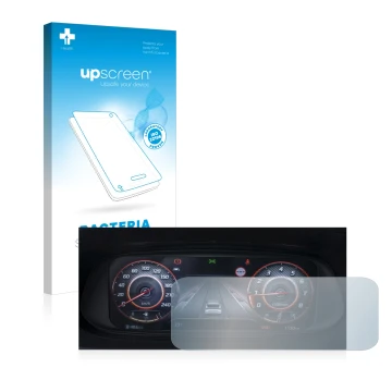 Face avant d’un emballage produit avec le logo de la marque upscreen. À côté, l’appareil Hyundai i20N 2021 Cockpit est représe