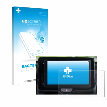 Face avant d’un emballage produit avec le logo de la marque upscreen. À côté, l’appareil Toyota Yaris Cross 2021 Smart Connect