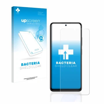 Face avant d’un emballage produit avec le logo de la marque upscreen. À côté, l’appareil Xiaomi Redmi Note 11 Pro 5G est repré