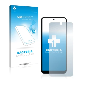 Face avant d’un emballage produit avec le logo de la marque upscreen. À côté, l’appareil Motorola Moto G41 est représenté avec