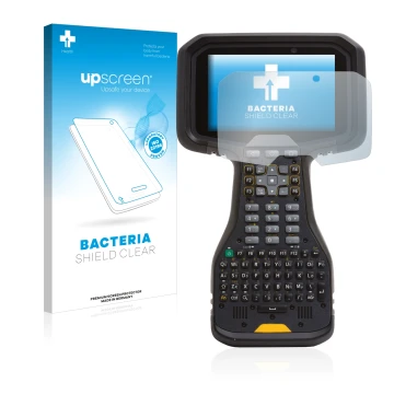 Face avant d’un emballage produit avec le logo de la marque upscreen. À côté, l’appareil Trimble TSC5 est représenté avec la p