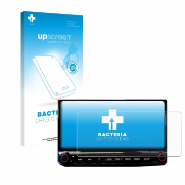 Face avant d’un emballage produit avec le logo de la marque upscreen. À côté, l’appareil Kia Ceed 2022 Infotainment System 10.