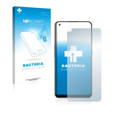 Face avant d’un emballage produit avec le logo de la marque upscreen. À côté, l’appareil realme 9 Pro Plus est représenté avec