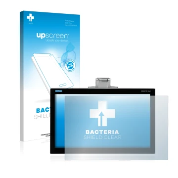Face avant d’un emballage produit avec le logo de la marque upscreen. À côté, l’appareil Siemens Simatic HMI TP1200 Comfort Pr