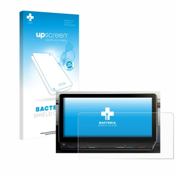 Face avant d’un emballage produit avec le logo de la marque upscreen. À côté, l’appareil Cupra Formentor 2020-2022 Infotainmen