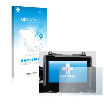 Face avant d’un emballage produit avec le logo de la marque upscreen. À côté, l’appareil KTM 1290 Super Duke GT 2022 TFT 7