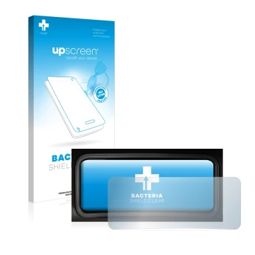 Face avant d’un emballage produit avec le logo de la marque upscreen. À côté, l’appareil Hyundai Kona 2022 Affichage de la vit