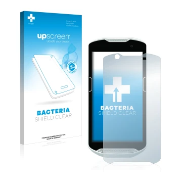 Face avant d’un emballage produit avec le logo de la marque upscreen. À côté, l’appareil Zebra TC52 est représenté avec la pro