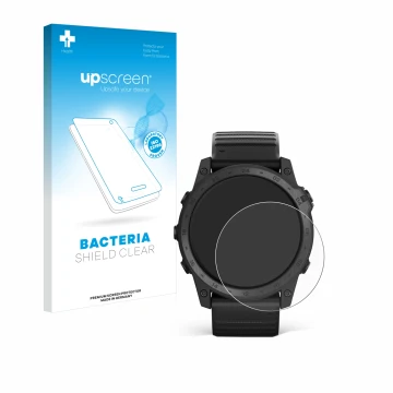 Face avant d’un emballage produit avec le logo de la marque upscreen. À côté, l’appareil Garmin Tactix 7 Pro est représenté av