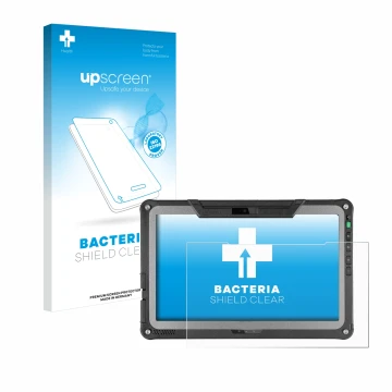 Face avant d’un emballage produit avec le logo de la marque upscreen. À côté, l’appareil Getac F110 G6 est représenté avec la 