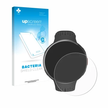 Face avant d’un emballage produit avec le logo de la marque upscreen. À côté, l’appareil Polar Pacer Pro est représenté avec l