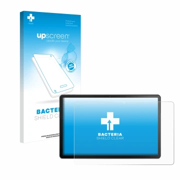 Face avant d’un emballage produit avec le logo de la marque upscreen. À côté, l’appareil Lenovo Tab M10 Plus (3ème Gen.) est r