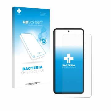 Face avant d’un emballage produit avec le logo de la marque upscreen. À côté, l’appareil Motorola Edge 30 est représenté avec 