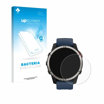 Face avant d’un emballage produit avec le logo de la marque upscreen. À côté, l’appareil Garmin quatix 7 est représenté avec l