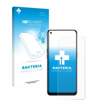 Face avant d’un emballage produit avec le logo de la marque upscreen. À côté, l’appareil Oppo Reno 8 Lite est représenté avec 