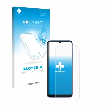 Face avant d’un emballage produit avec le logo de la marque upscreen. À côté, l’appareil Xiaomi Redmi 10C est représenté avec 