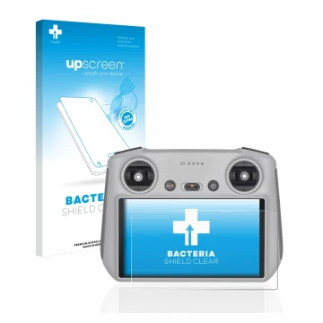 Face avant d’un emballage produit avec le logo de la marque upscreen. À côté, l’appareil DJI RC Controller est représenté avec