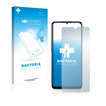 Face avant d’un emballage produit avec le logo de la marque upscreen. À côté, l’appareil realme Narzo 50 5G est représenté ave