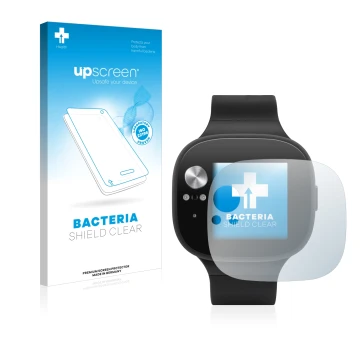 Face avant d’un emballage produit avec le logo de la marque upscreen. À côté, l’appareil ASUS Vivowatch BP est représenté avec